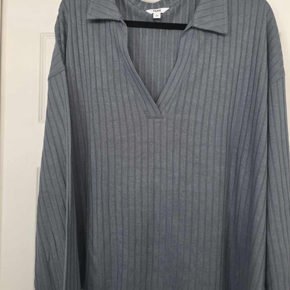 Penningtons Blue-Gray Ribbed Long Sleeve Top N W/o Tags 2X